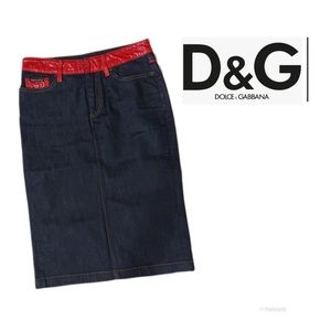 Dolce & Gabbana Jean Denim Pencil Skirt Red Waist